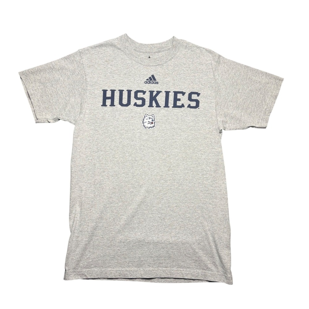 Adidas T-Shirt Mens Medium Gray Huskies Graphic Tee Short Sleeve 34 Chest